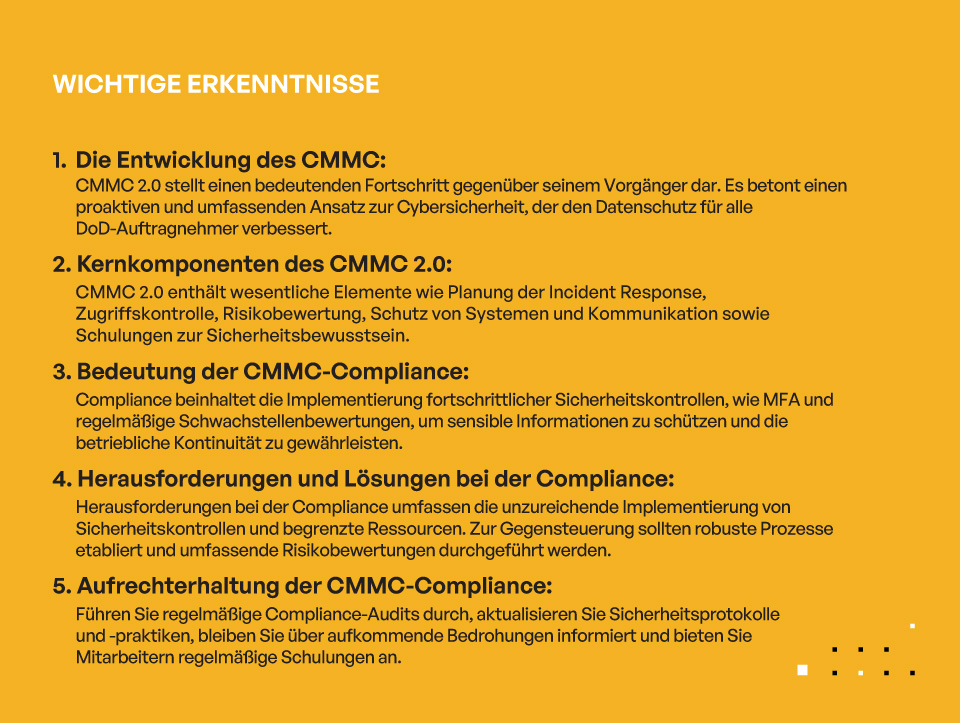 CMMC 2.0 Compliance für Sicherheits- und Geheimdienstunternehmer - WICHTIGE ERKENNTNISSE