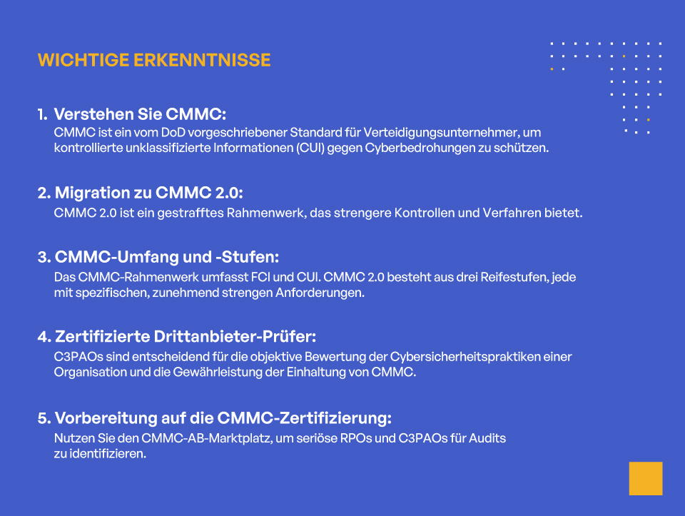 CMMC & CMMC 2.0: Cybersecurity Maturity Model Certification - WICHTIGE ERKENNTNISSE