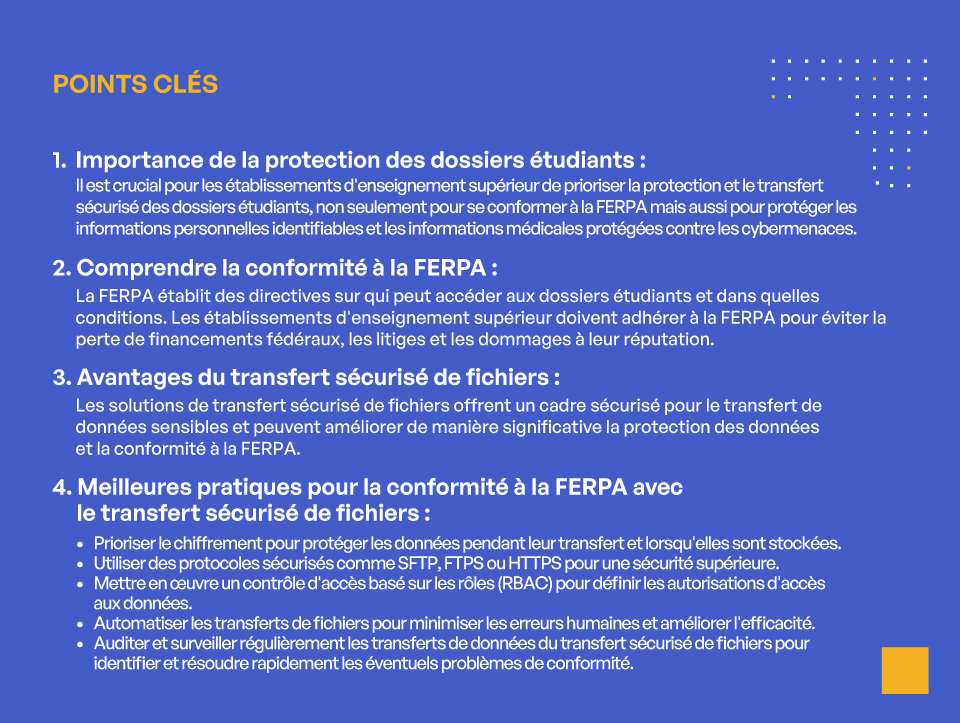 Transfert sécurisé de fichiers pour la conformité FERPA - POINTS CLÉS