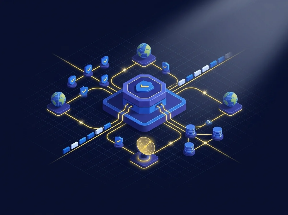 Streamline Data Management With Advanced Access Controls Administrative console dashboard displaying role-based access controls, real-time data movement monitoring, and zero-trust compliance rules.